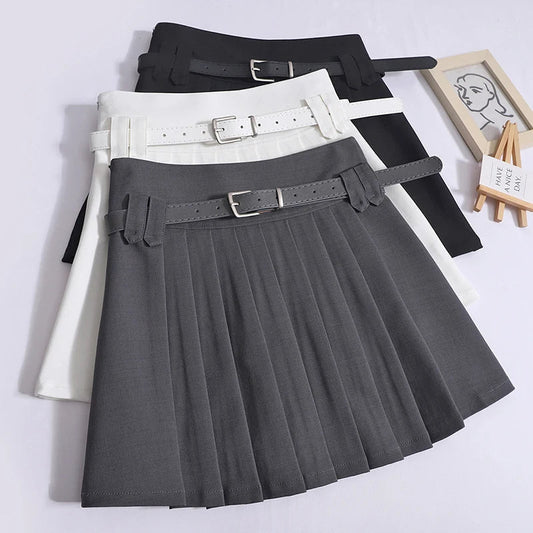 LVSANW ITOOLIN Women Skirts Grey Pleated Mini Skirts Preppy A-line Mini Wide Leg High Waist Harajuku Skirts For Women 2024 Summer