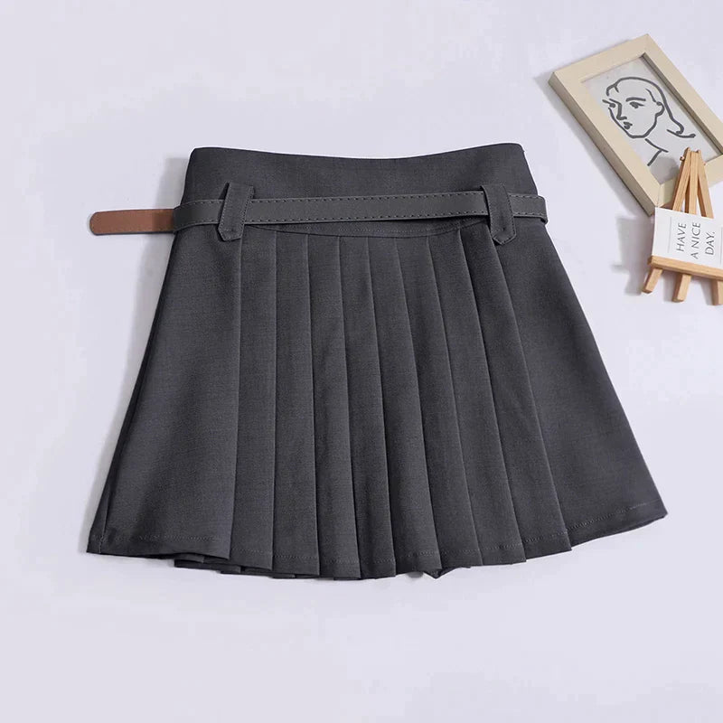 LVSANW ITOOLIN Women Skirts Grey Pleated Mini Skirts Preppy A-line Mini Wide Leg High Waist Harajuku Skirts For Women 2024 Summer