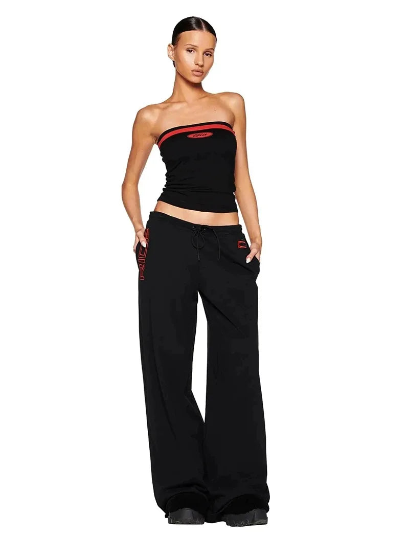 LVSANW Iamgia black and red strapless top straight leg pants Retro Spice tracksuit