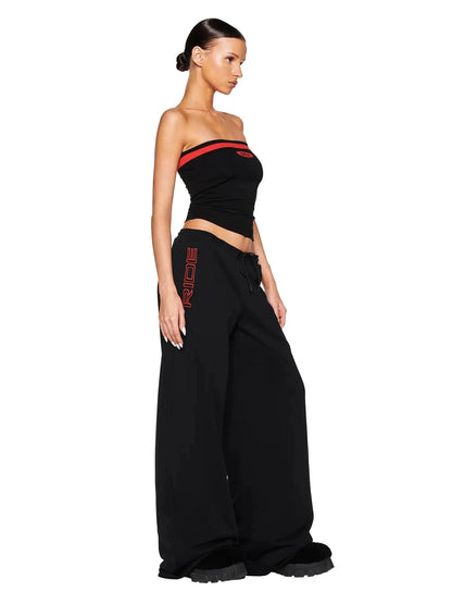 LVSANW Iamgia black and red strapless top straight leg pants Retro Spice tracksuit