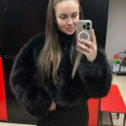 LVSANW Iconic Street Fashion Week Luxury Brand Gardient Cropped Faux Fur Coat Women Winter 2025 Hot Cool Girls Fluffy Short Fur Jacket