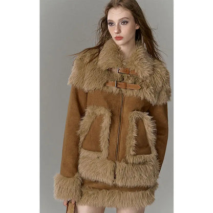 LVSANW Imitation fur suit spliced short skirt two-piece suit for women winter new high-end suit European and American fashion trends