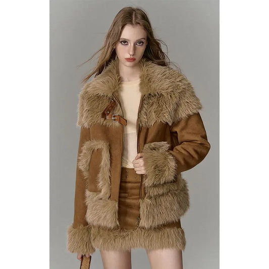 LVSANW Imitation fur suit spliced short skirt two-piece suit for women winter new high-end suit European and American fashion trends