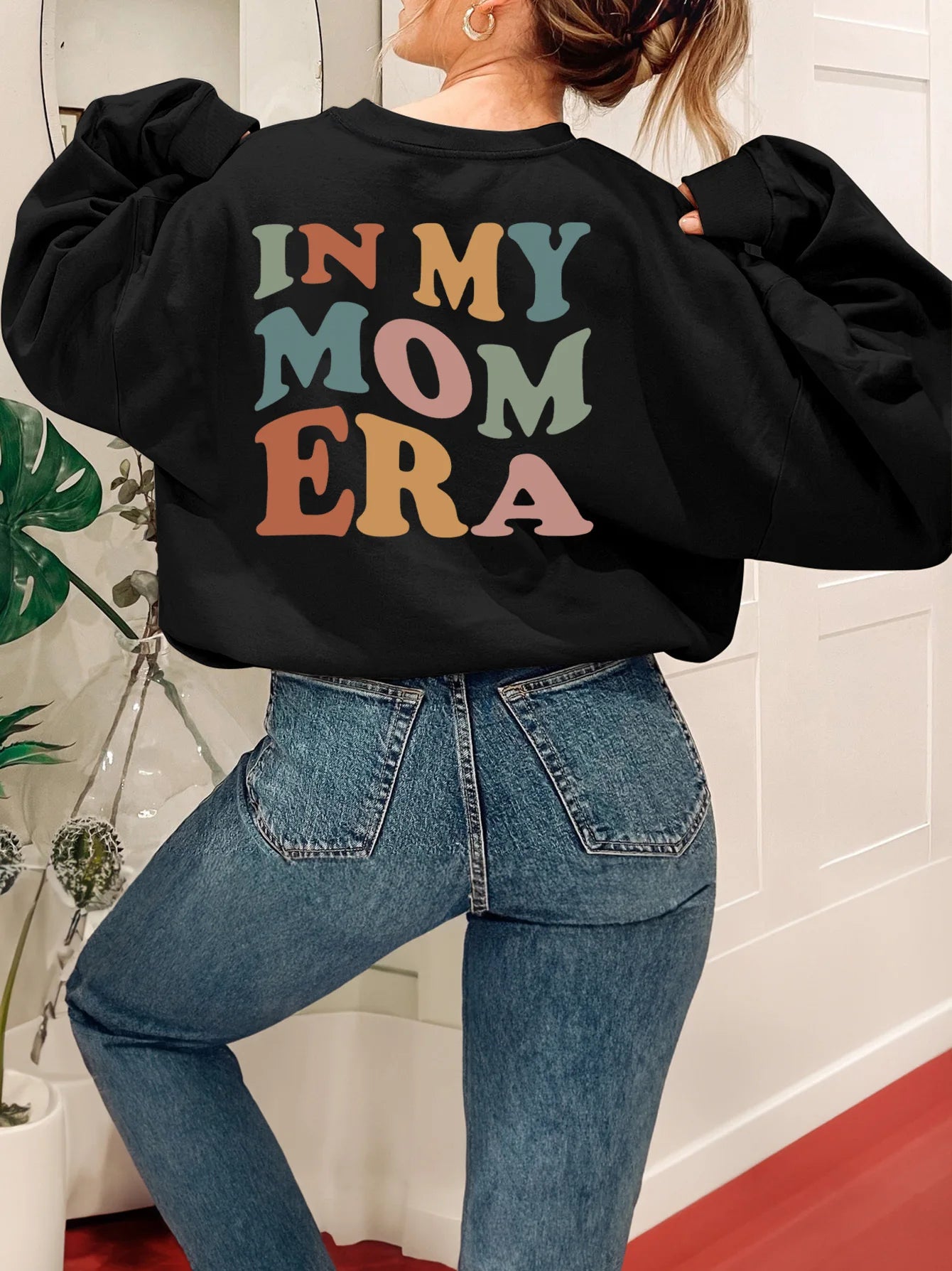 LVSANW In My Mom Era Letter Graphic Print Women's Hoodies Oversized Sweatshirts Hoodies For Women Clothing Casual Crop Neck Top Fashion