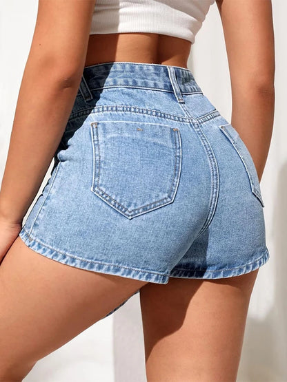 LVSANW Irregular Denim Shorts Skirt Women High Waist Button Pocket Mini Skirts 2024 Spring Summer Casual Solid Female Short Pants New