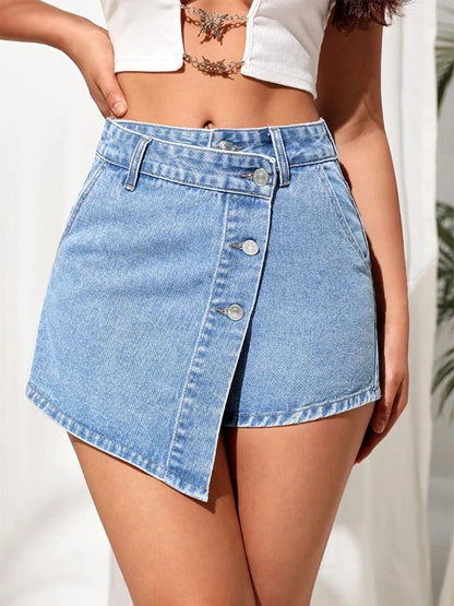 LVSANW Irregular Denim Shorts Skirt Women High Waist Button Pocket Mini Skirts 2024 Spring Summer Casual Solid Female Short Pants New