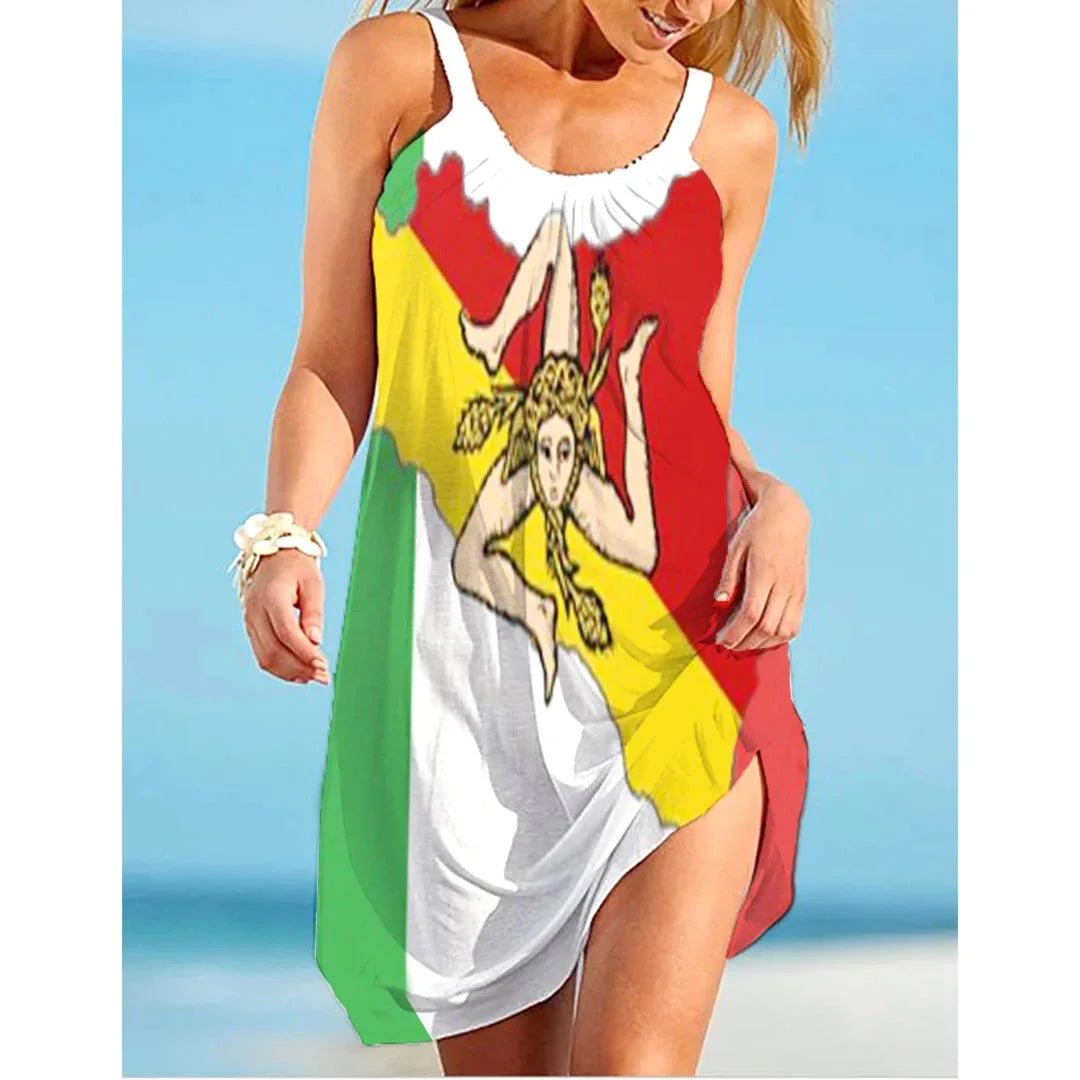 LVSANW Italy Flag Dress Women Fashion Beach Strap Dress Bohemian Sleeveless Midi Dresses Party Evening Elegant Sundress Portugal 2024