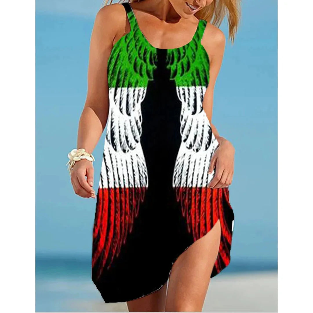 LVSANW Italy Flag Dress Women Fashion Beach Strap Dress Bohemian Sleeveless Midi Dresses Party Evening Elegant Sundress Portugal 2024