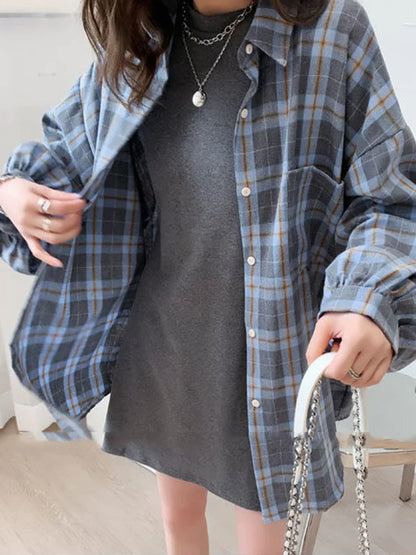 LVSANW JMPRS Fashion Plaid Women Shirt Fashion Korean Oversize Tops Harajuku Daily All-match Long Sleeve Chic Female Yellow Shirts New