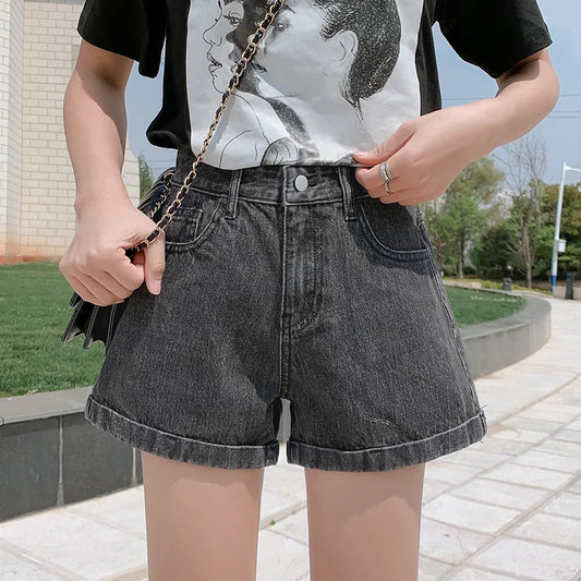 LVSANW Jean Shorts Women 2024 Summer High Waist Button Straight Womens Denim Short Korean Fashion Casual Ladies Pocket Shorts Femme