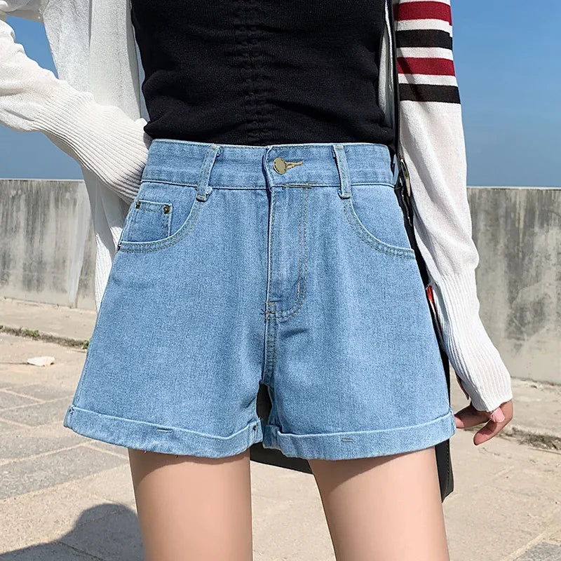 LVSANW Jean Shorts Women 2024 Summer High Waist Button Straight Womens Denim Short Korean Fashion Casual Ladies Pocket Shorts Femme