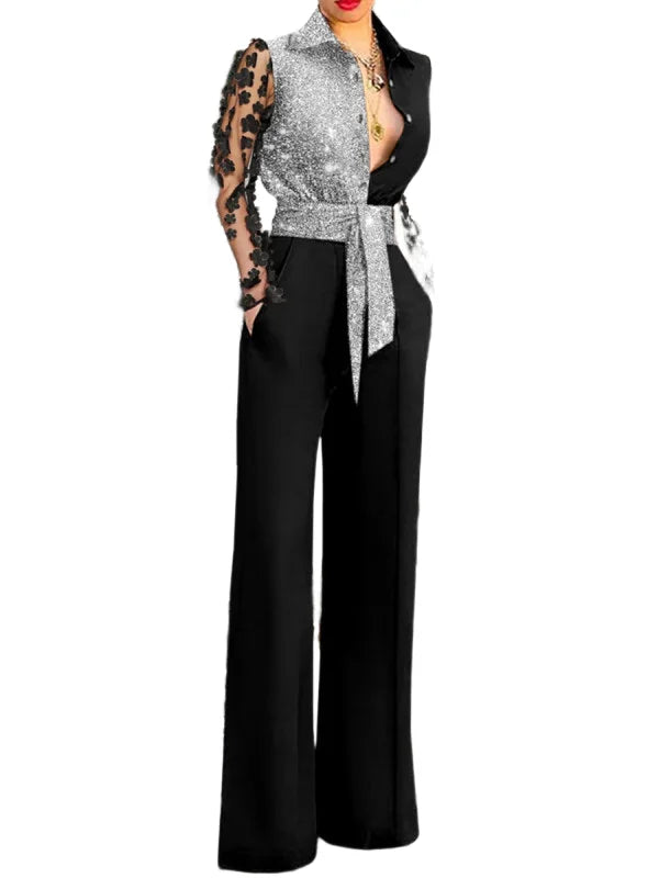 LVSANW Jumpsuit for Women Summer 2024 Fashion Spring Summer New Sexy Lace Panel Female Flare Jumpsuit Street wear Woman clothing