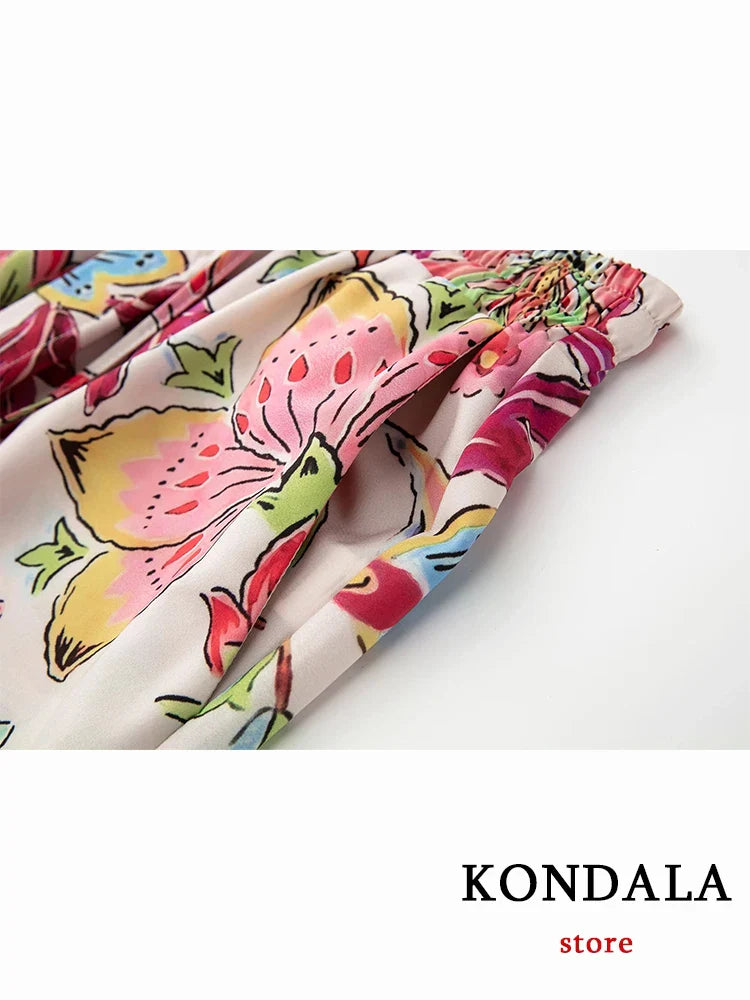 LVSANW KONDALA Beach Style Flower Print Long Cami Dress Women Straight Satin Sexy Holiday Dress Fashion 2024 Vintage Kimono Dress