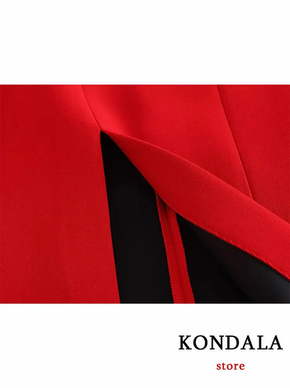 LVSANW KONDALA Sexy Chic Red Party Long Dress Women Strapless Pleated Back Split Summer Dress Fashion 2024 Elegant Corset Women Dress