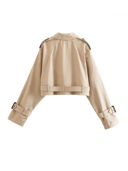 LVSANW Khaki Cropped Trench Women Long Sleeves Cropped Design Jacket Chic Lady High Street Casual Loose Coats Top Female 2024 New