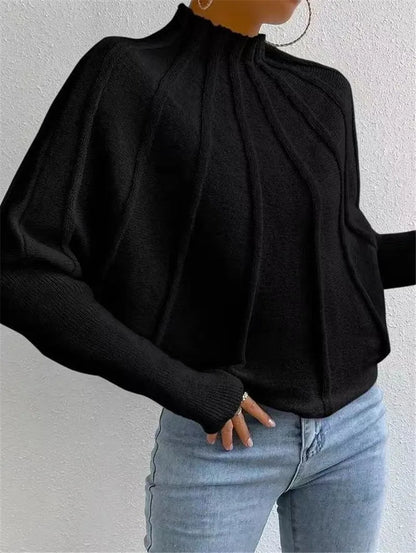 LVSANW Kintted Pullover Batball Sleeve Sweater for Women Solid Round Neck Long Sleeve Top New T-shirt  Loose Spider Web Short Knitwear