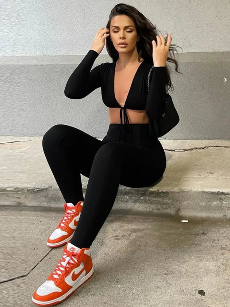 LVSANW Kliou Solid Jumpsuit Drawstring Cleavage Waist Out One Piece Overall Sexy  Body-Shaping Hipster Midnight Club Female Clothing