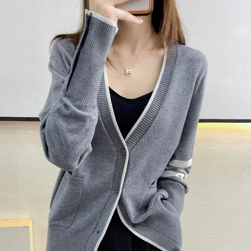 LVSANW Knit Cardigan Thin Sweater Spring Clothing Knitted Top Loose Casual V-Neck Women New Comfortable Soft Knitted Women Clothes 2025