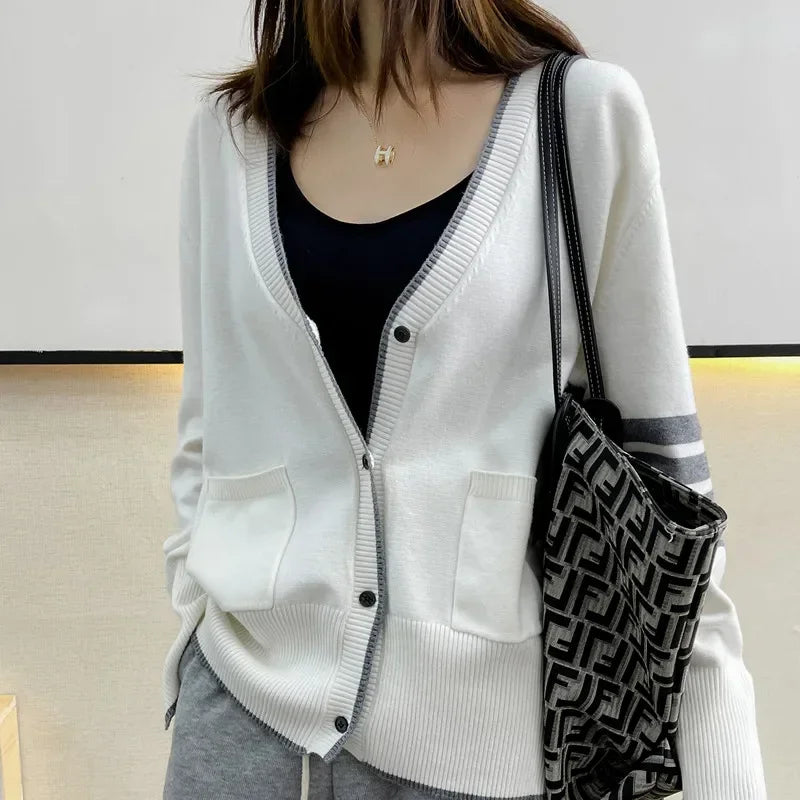 LVSANW Knit Cardigan Thin Sweater Spring Clothing Knitted Top Loose Casual V-Neck Women New Comfortable Soft Knitted Women Clothes 2025