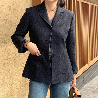 LVSANW Korean Chic Woolen Suit Jacket for Women Autumn and Winter Slim Fit Brown Commuter High end Wool Coat Blazers Women Clothing