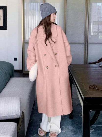 LVSANW Korean Double-Breasted Long Coats Women Casual Loose Solid Lapel Woolen Coat Female Winter All-matching Chic Street Outwear