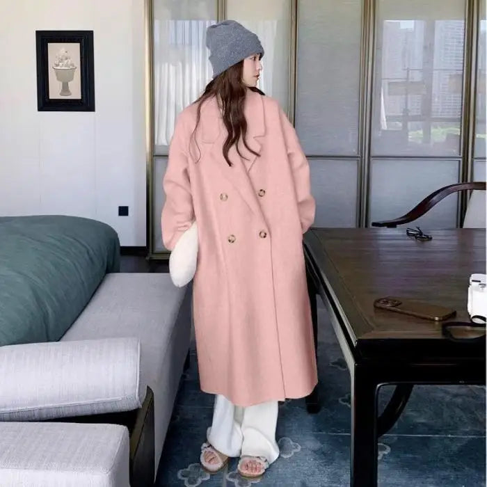 LVSANW Korean Double-Breasted Long Coats Women Casual Loose Solid Lapel Woolen Coat Female Winter All-matching Chic Street Outwear