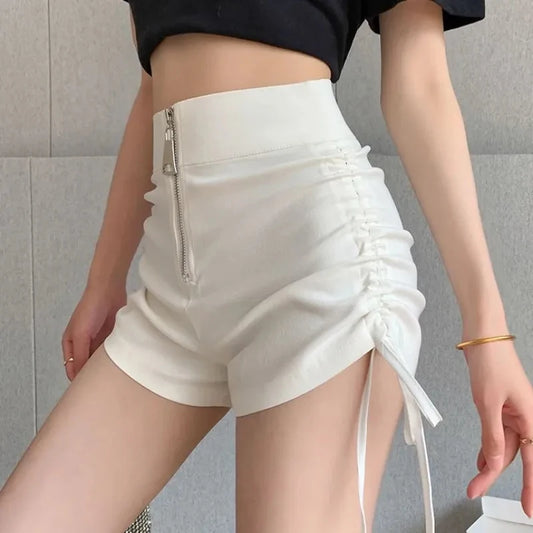 LVSANW Korean Drawstring Sexy Shorts Women Harajuku Zipper Lace-Up Yoga High Waist Pants Sports Running Skinny Streetwear Shorts