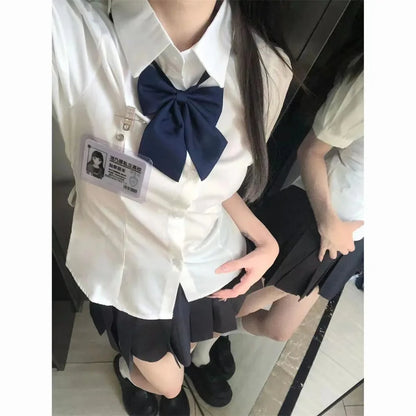 LVSANW Korean Fashion 2024 New Spring/Summer Sexy Girl Short Sleeve Preppy Style Slim JK Bandage Shirt Women's Bow Tie Neck Blouse Top