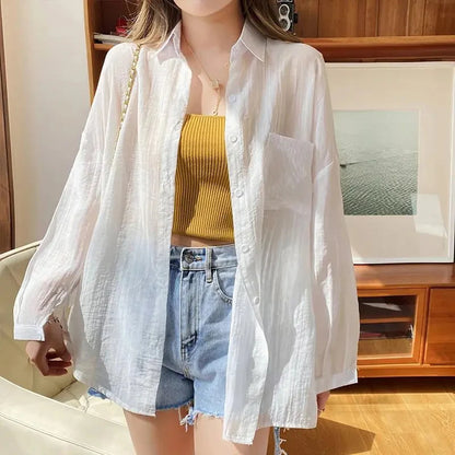 LVSANW Korean Fashion Long Sleeve Chiffon Shirt Women 2024 Loose Turn Down Collar Sun Protection Shirts Woma Thin Summer Coat Female