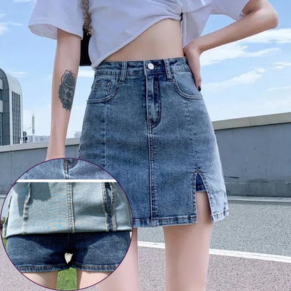 LVSANW Korean High Wiast Denim Mini Skirt Women Sexy Hot Girl Tight Bag Hip Skirts Female Slim Anti-Glare Short Split Skirts JK Y2K