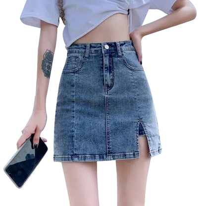 LVSANW Korean High Wiast Denim Mini Skirt Women Sexy Hot Girl Tight Bag Hip Skirts Female Slim Anti-Glare Short Split Skirts JK Y2K