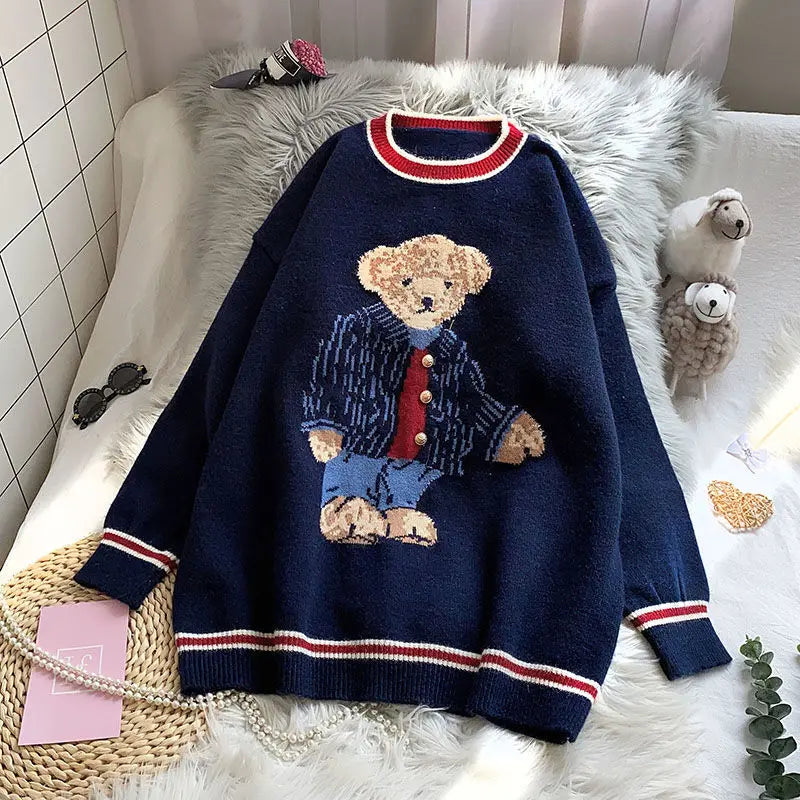 LVSANW Korean Reviews Many Clothes Lazy Knitwear Bear Pullovers Youthful Woman 2025 New Collection Autumn Winter Warm Loose Jerseys