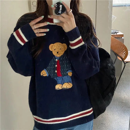 LVSANW Korean Reviews Many Clothes Lazy Knitwear Bear Pullovers Youthful Woman 2025 New Collection Autumn Winter Warm Loose Jerseys