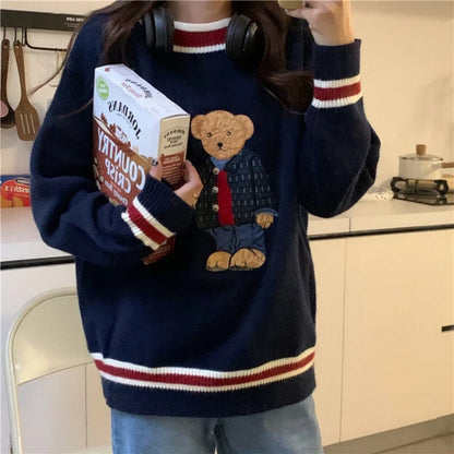 LVSANW Korean Reviews Many Clothes Lazy Knitwear Bear Pullovers Youthful Woman 2025 New Collection Autumn Winter Warm Loose Jerseys