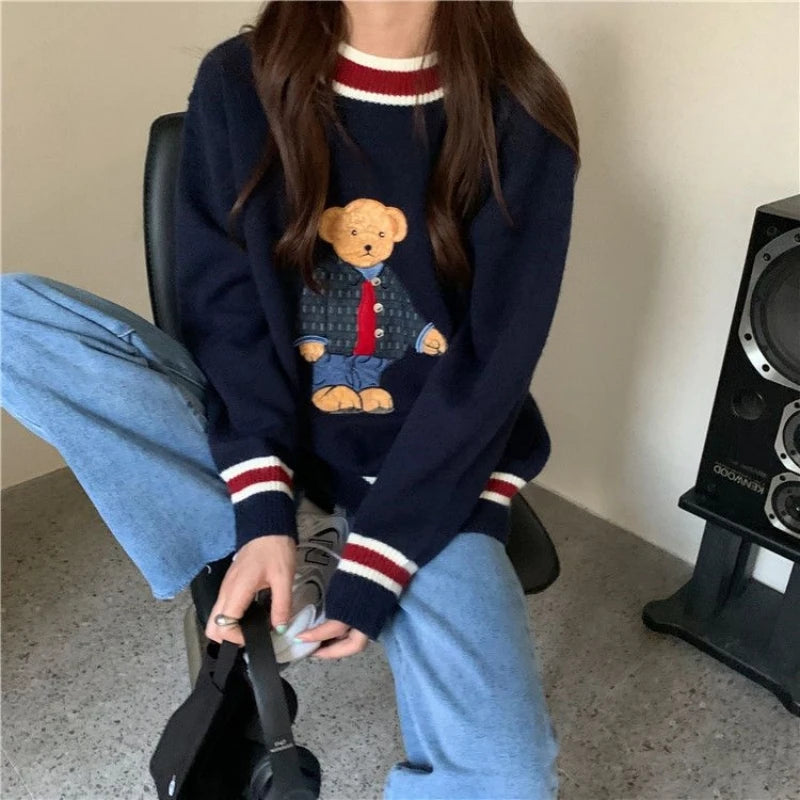 LVSANW Korean Reviews Many Clothes Lazy Knitwear Bear Pullovers Youthful Woman 2025 New Collection Autumn Winter Warm Loose Jerseys