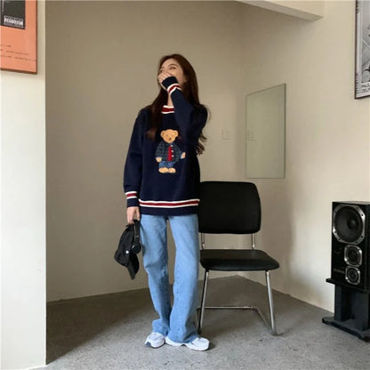 LVSANW Korean Reviews Many Clothes Lazy Knitwear Bear Pullovers Youthful Woman 2025 New Collection Autumn Winter Warm Loose Jerseys