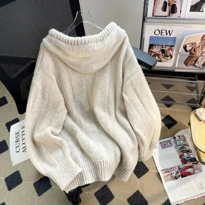 LVSANW Korean Style Loose Fit Hooded Sweater Women's Autumn/Winter 2025 New Soft And Supple Thickened Drawstring Knit Sweatshirt Top