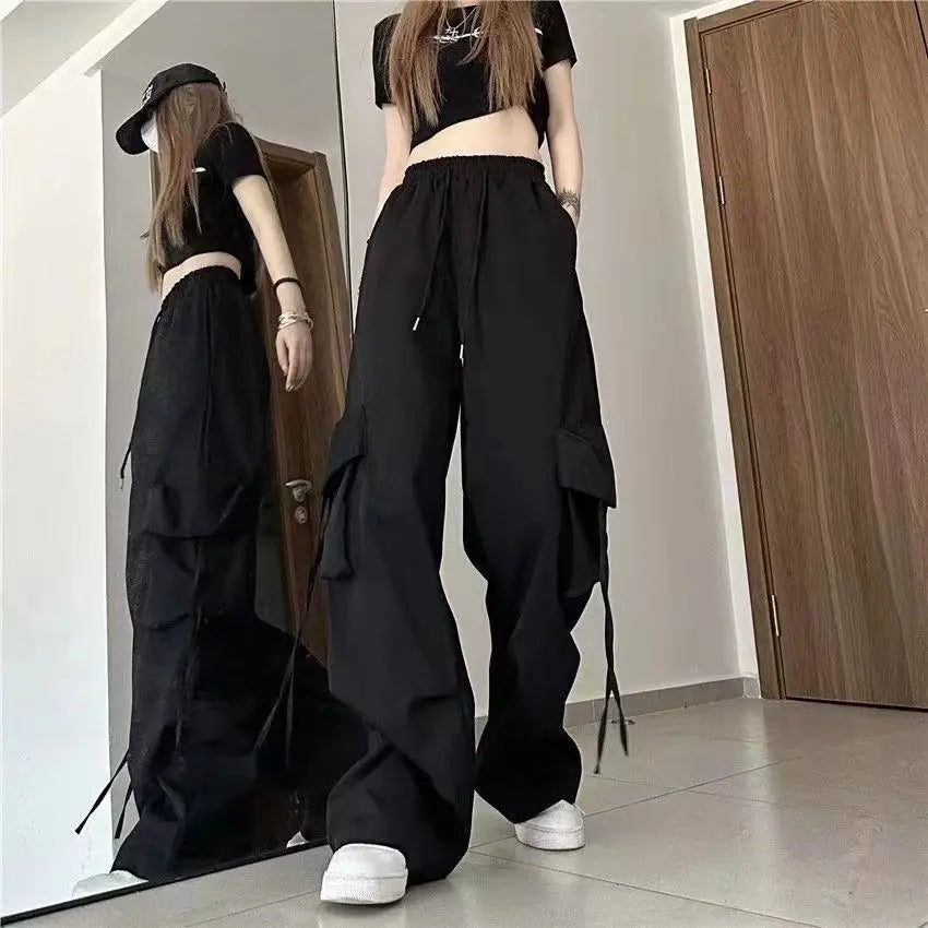 LVSANW Korean Style Patchwork Long Sleeved T-shirt Work Pants Wide Leg Pants Two-piece Casual Student Pants Set Autumn Outfits