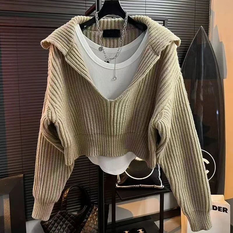 LVSANW Korean Style Women's Sweater Winter Elegant Matching Long Sleeve Top Chic Casual Pullover Solid Blouse Knitwear Jumper Y2K Top