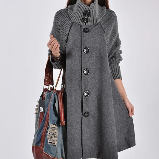 LVSANW Korean Version Of Large Size Women Winter Coat  Long Loose Woolen Coat Cloak Wool Trench Coat