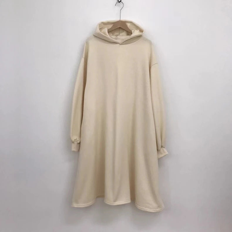 LVSANW Korean split hoodet for women, gray dress, simple laser style, drawn string hoods, long arm length, autumn and winter