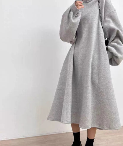 LVSANW Korean split hoodet for women, gray dress, simple laser style, drawn string hoods, long arm length, autumn and winter