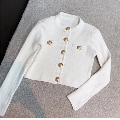 LVSANW Korobov Elegant OL Long Sleeve O Neck Women Sweaters 2025 New Autumn Winter Button Korean Fashion Cropped Cardigan Suéteres