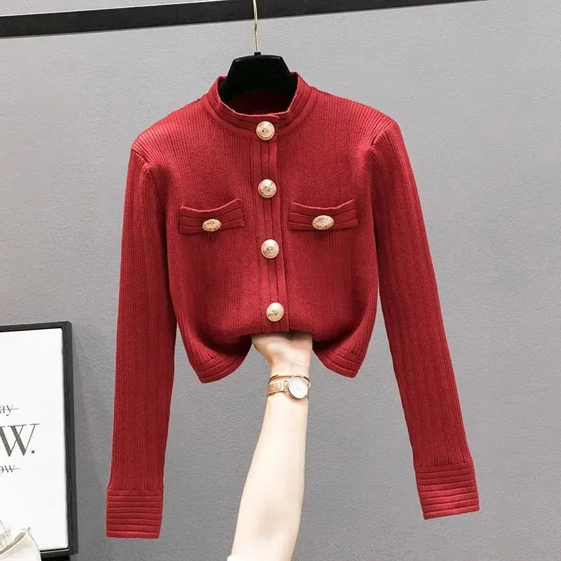 LVSANW Korobov Elegant OL Long Sleeve O Neck Women Sweaters 2025 New Autumn Winter Button Korean Fashion Cropped Cardigan Suéteres