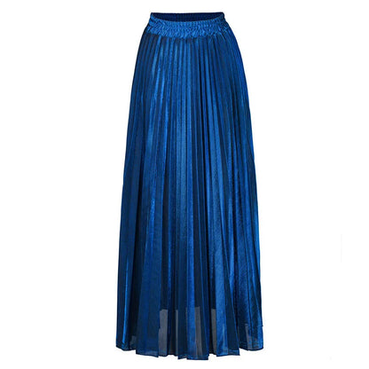 LVSANW LANMREM 2025 new Spring fashion women clothes high waist A-line pleated sliver vintage elastic long halfbody skirt WH28501XL