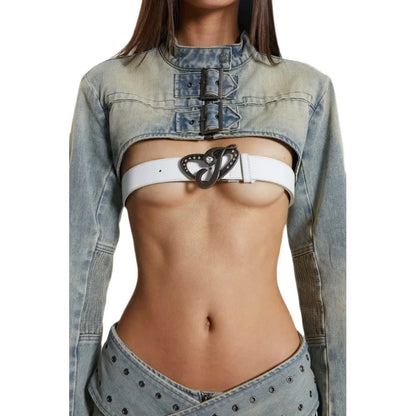 LVSANW LGRQ Y2K Fashion Street Wear Midriff-baring Denim Short Jacket Mini Skirt Two-piece Sets Trendy High Quality 2024 Design 19F1856