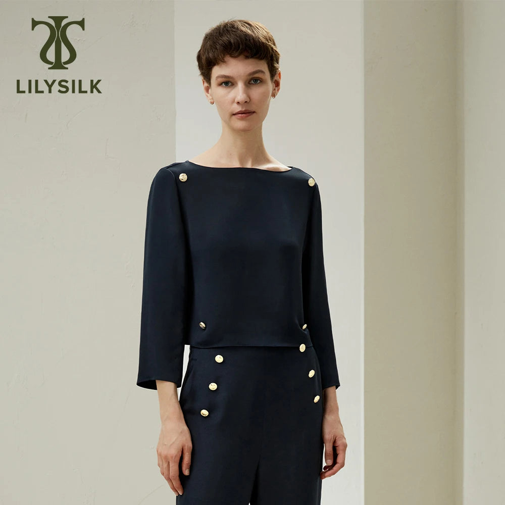 LVSANW LILYSILK Silk Blouse for Women 100% New Dubrovnik 3/4 Sleeved Silk Top With Button Accents Luxury 2024 Outfits Free Shipping