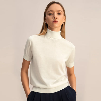 LVSANW LILYSILK Silk Knitted Sweater for Women 2024 Spring New  Elegant Short Sleeve Turtleneck Top Lady Essentials Free Shipping