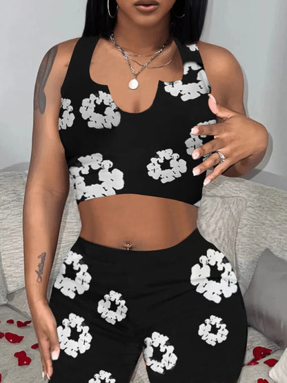 LVSANW LW Cami Floral Print Shorts Set Women y2k Two Pieces Outfits Crop Top Cami Shirts High Waist Shorts Sexy Causal Clothes Sets