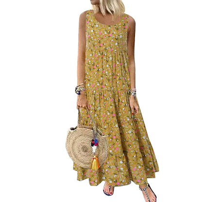 LVSANW Large Long Beach Skirt 2024 Summer Amazon Floral Sleeveless Round Neck Loose Fitting Long Dress Bohemian Casual Dress